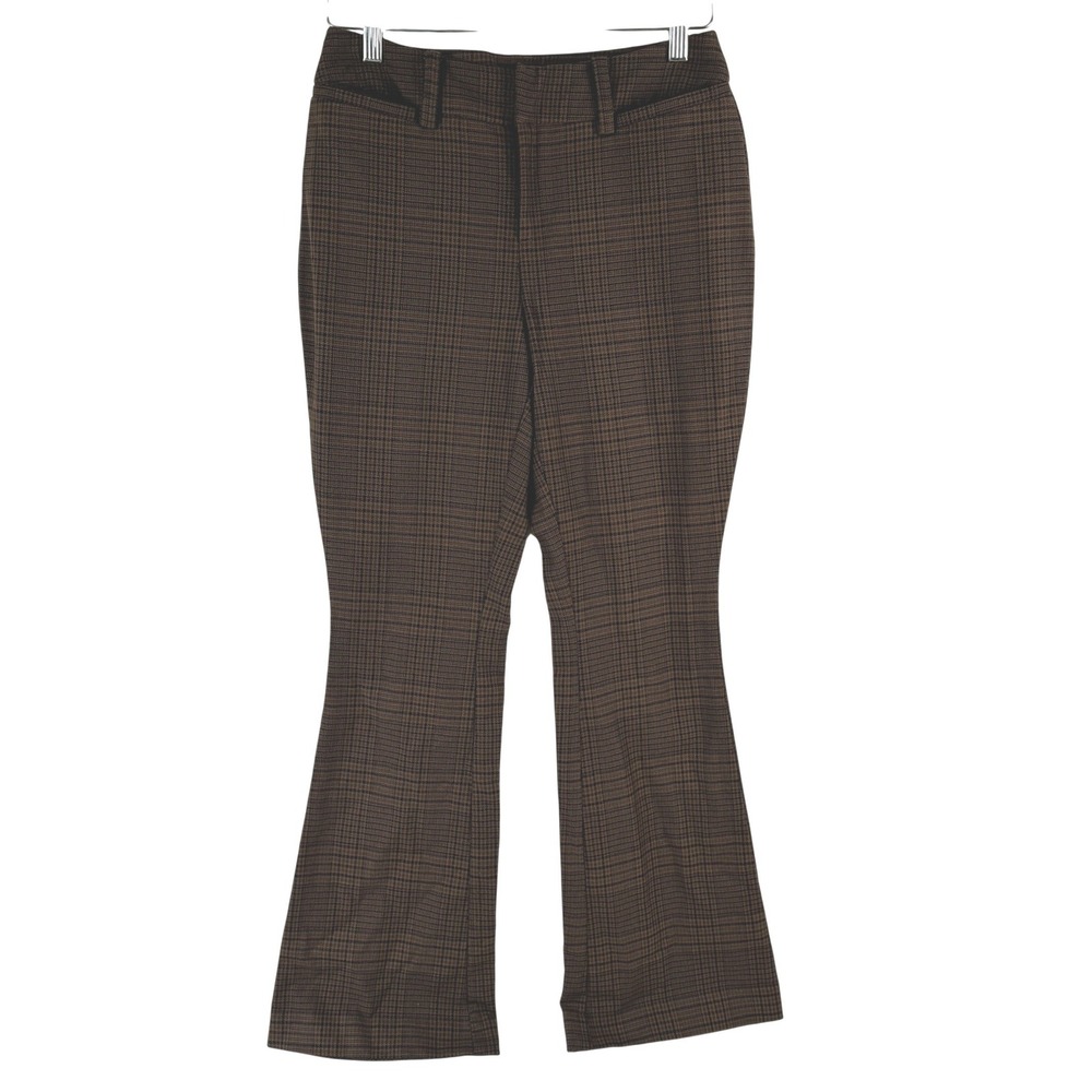 Urban Outfitters Brown Plaid Flare Leg Trousers Mid Rise Career‎ Pants Size 2